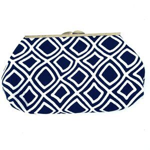 Maddy Nash Mini Clutch Handbag Navy White Nautical Bag Cotton Kiss Lock